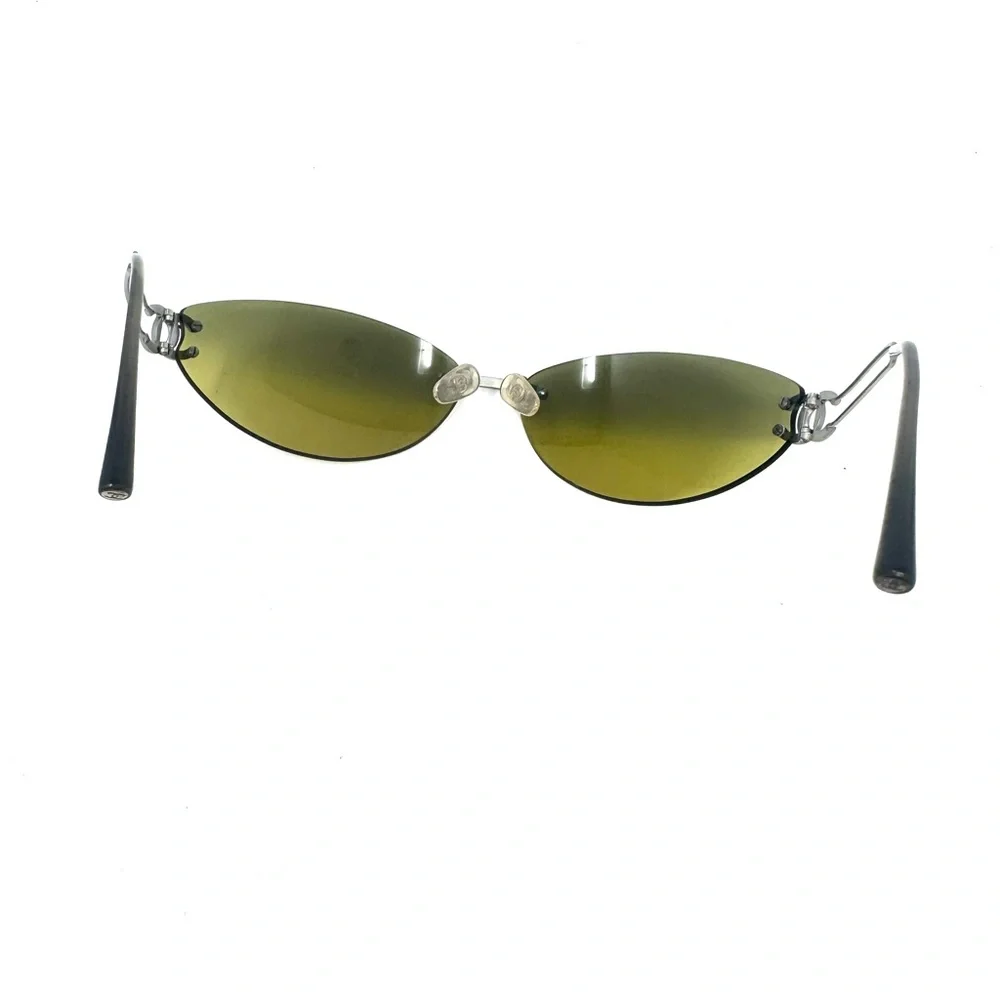 Chanel CC 90’s Vintage Khaki Olive Green Logo Rimless Sunglasses